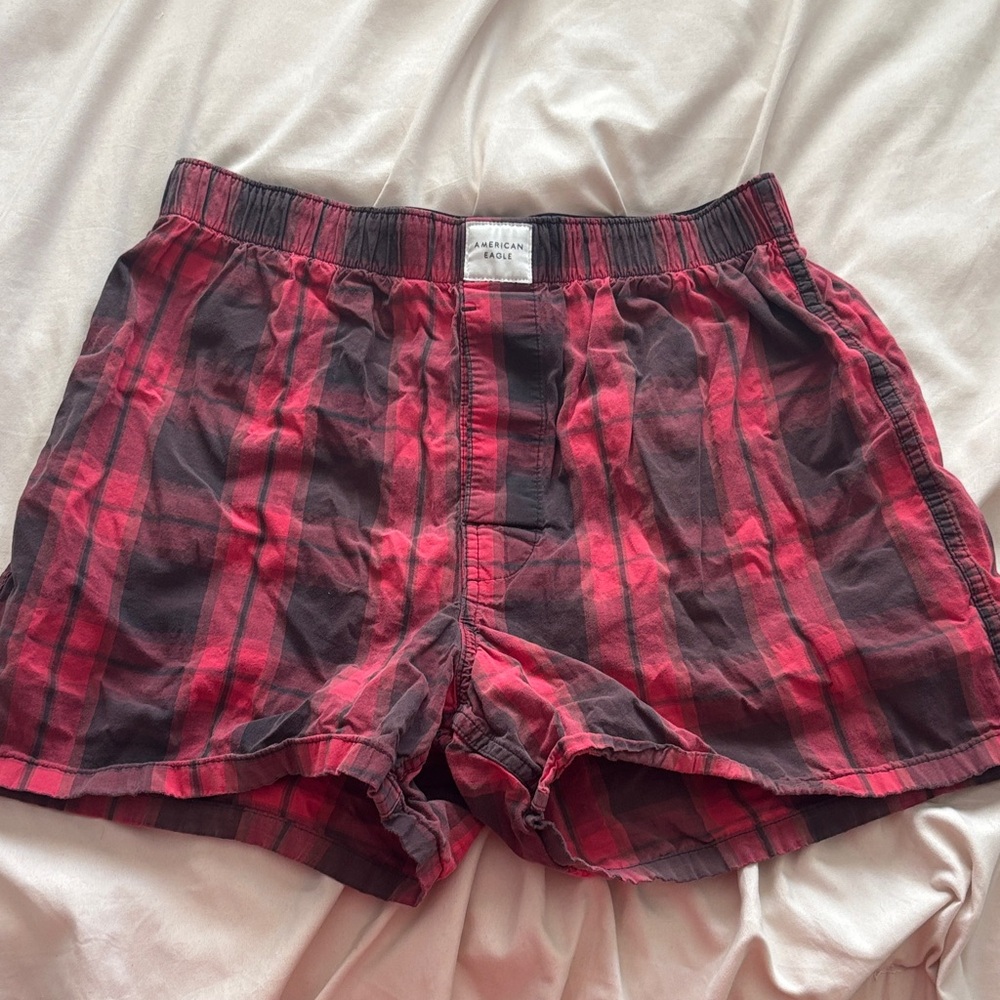 American Eagle By Payless Red and Black Plaid Boxers